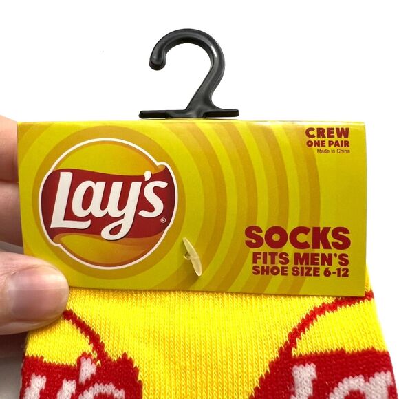 Odd Sox Unisex Lays Potato Chip Snacks Novelty Crew Socks Yellow Red Classic - Picture 2 of 9